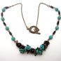 Antiqued Brass Black Agate Green Turquoise Necklace