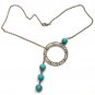 Antiqued Brass Circle Green Turquoise Necklace