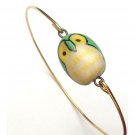 Brass Green Porcelain Owl Bracelet