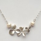 Silver Orchid Pearl Necklace Handmade Vintage Style