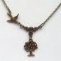 Antiqued Brass Bird Flower Tree Necklace Handmade Vintage Style