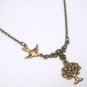 Antiqued Brass Bird Flower Tree Necklace Handmade Vintage Style