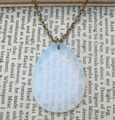 Opalite Teardrop Pendant Brass Necklace Handmade Vintage Style