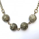 Antiqued Brass Poppy Jasper Round Bead Necklace Handmade Vintage Style