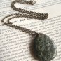 Natural Military Jasper Teardrop Pendant Brass Necklace Handmade Vintage Style
