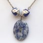 Antiqued Brass Sodalite Porcelain Owl Necklace Handmade Vintage Style