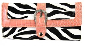 Rhinestone Zebra Print Western Checkbook Wallet (Pink)