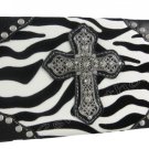 Rhinestone Gothic Cross Zebra Print Hardcase Flat Wallet