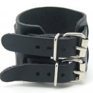 Brown Real Leather Bracelet Cuff Double Buckle 2S