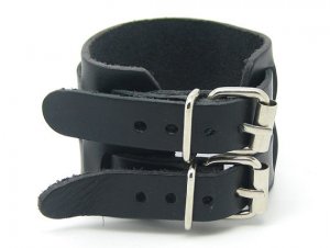 Brown Real Leather Bracelet Cuff Double Buckle 2S