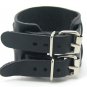 Brown Real Leather Bracelet Cuff Double Buckle 2S