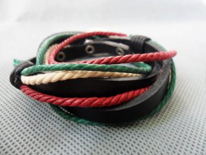 Real Leather and Multicolour Cotton Rope Woven Bracelets Adjustable 10S