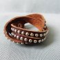 Adjustable hand-made Brown Leather stainless steel Rivets braceletB1
