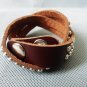 Adjustable hand-made Brown Leather stainless steel Rivets braceletB1