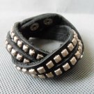 Adjustable hand-made Brown Leather stainless steel Rivets bracelet B2