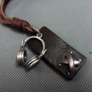 Brown real Leather and alloy feather pendant adiustable necklace N2