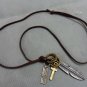 Brown real Leather and alloy feather pendant adiustable necklace N3
