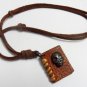 Brown real Leather alloy skull and book pendant adiustable necklace N5