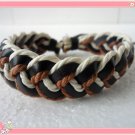 Adjustable black leather and Multicolour cotton ropes bracelet 19S