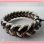 Adjustable black leather and Multicolour cotton ropes bracelet 19S