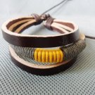 Adjustable black leather and Multicolour cotton ropes bracelet 20S