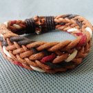 Adjustable black leather and Multicolour cotton ropes bracelet 21S