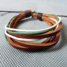 Adjustable black leather and Multicolour cotton ropes bracelet 23S