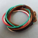Adjustable black leather and Multicolour cotton ropes bracelet 24S