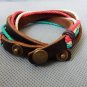 Adjustable black leather and Multicolour cotton ropes bracelet 24S