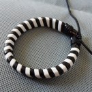 Adjustable black leather and Multicolour cotton ropes bracelet 25S