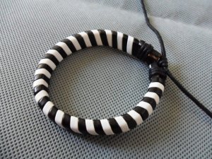 Adjustable black leather and Multicolour cotton ropes bracelet 25S