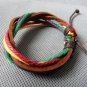 Adjustable black leather and Multicolour cotton ropes bracelet 27S