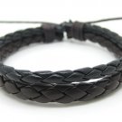Adjustable black leather and Multicolour cotton ropes bracelet 28S