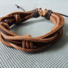 Adjustable black leather and Multicolour cotton ropes bracelet 29S