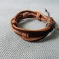Adjustable black leather and Multicolour cotton ropes bracelet 29S