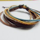 Adjustable black leather and Multicolour cotton ropes bracelet 32S