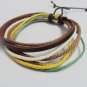Adjustable black leather and Multicolour cotton ropes bracelet 33S