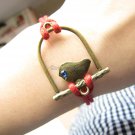 adjustable Red Hemp Ropes Bracelet antique bronze retro style Bird Bracelet Cuff Bracelet 448S