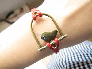 adjustable Red Hemp Ropes Bracelet antique bronze retro style Bird Bracelet Cuff Bracelet 448S