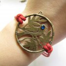 Adjustable Vintage Bird Bracelet with Red hemp ropes and Crystal Cuff Bracelet Chain Bracelet  465S
