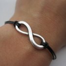 Black Ropes Steampunk Bracelet antique silver karma bracelet,Infinity Wish Bracelet 604S
