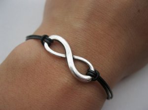 Black Ropes Steampunk Bracelet antique silver karma bracelet,Infinity Wish Bracelet 604S