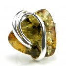 Silver RING with green BALTIC AMBER - size O - Adjustable