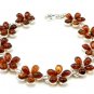Sterling silver FLOWER BRACELET with genuine cognac BALTIC AMBER stones