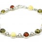.925 silver BRACELET with genuine multicolour BALTIC AMBER stones