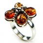 COGNAC BALTIC AMBER RING - STERLING SILVER - SIZE Q
