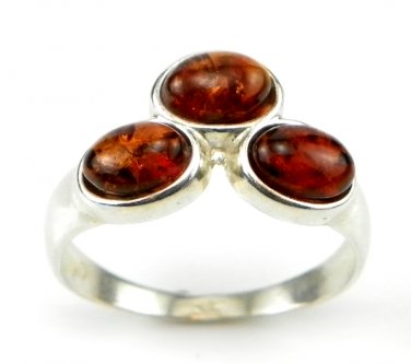 COGNAC BALTIC AMBER RING - STERLING SILVER - SIZE R