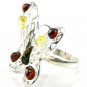 Art nouveau butterfly RING with genuine multicolor BALTIC AMBER stones - size L