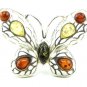 Art nouveau butterfly RING with genuine multicolor BALTIC AMBER stones - size L