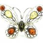 Art nouveau butterfly RING with genuine multicolor BALTIC AMBER stones - size L